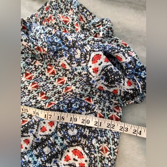 Love Sam Anthropologie Blue Geometric Print Soft Tasseled Peasant Top Size S - Picture 10 of 12